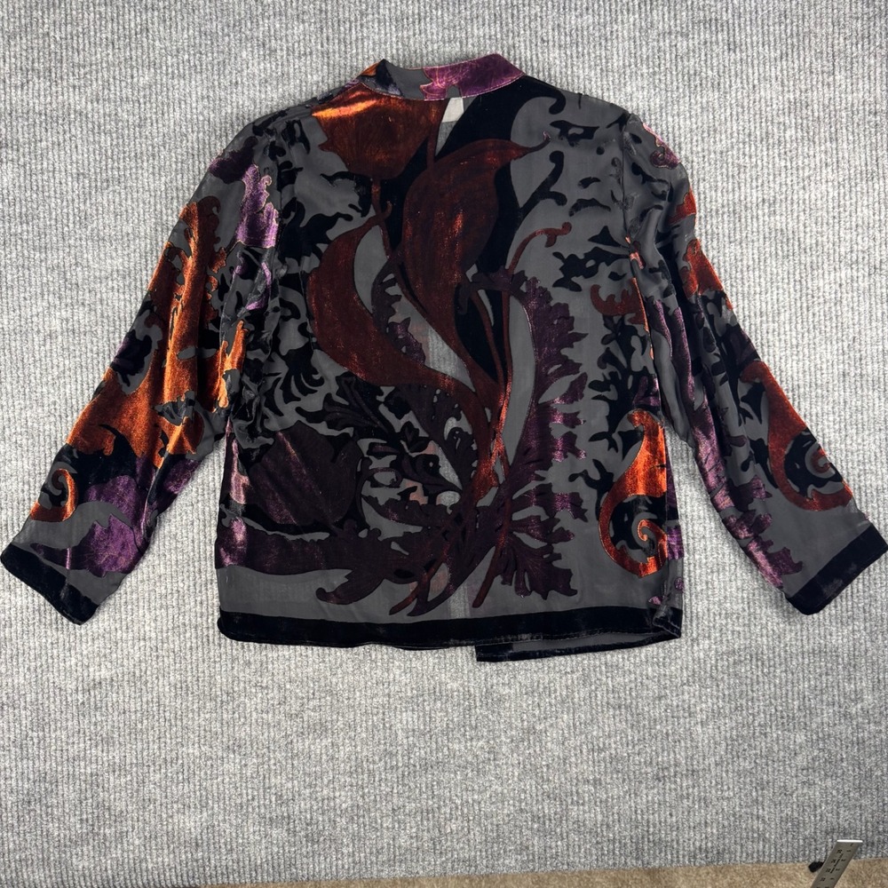 Chicos Burnout Velvet Jacket Womens 2 Open Front Topper Floral Scroll Artwear - Picture 2 of 9